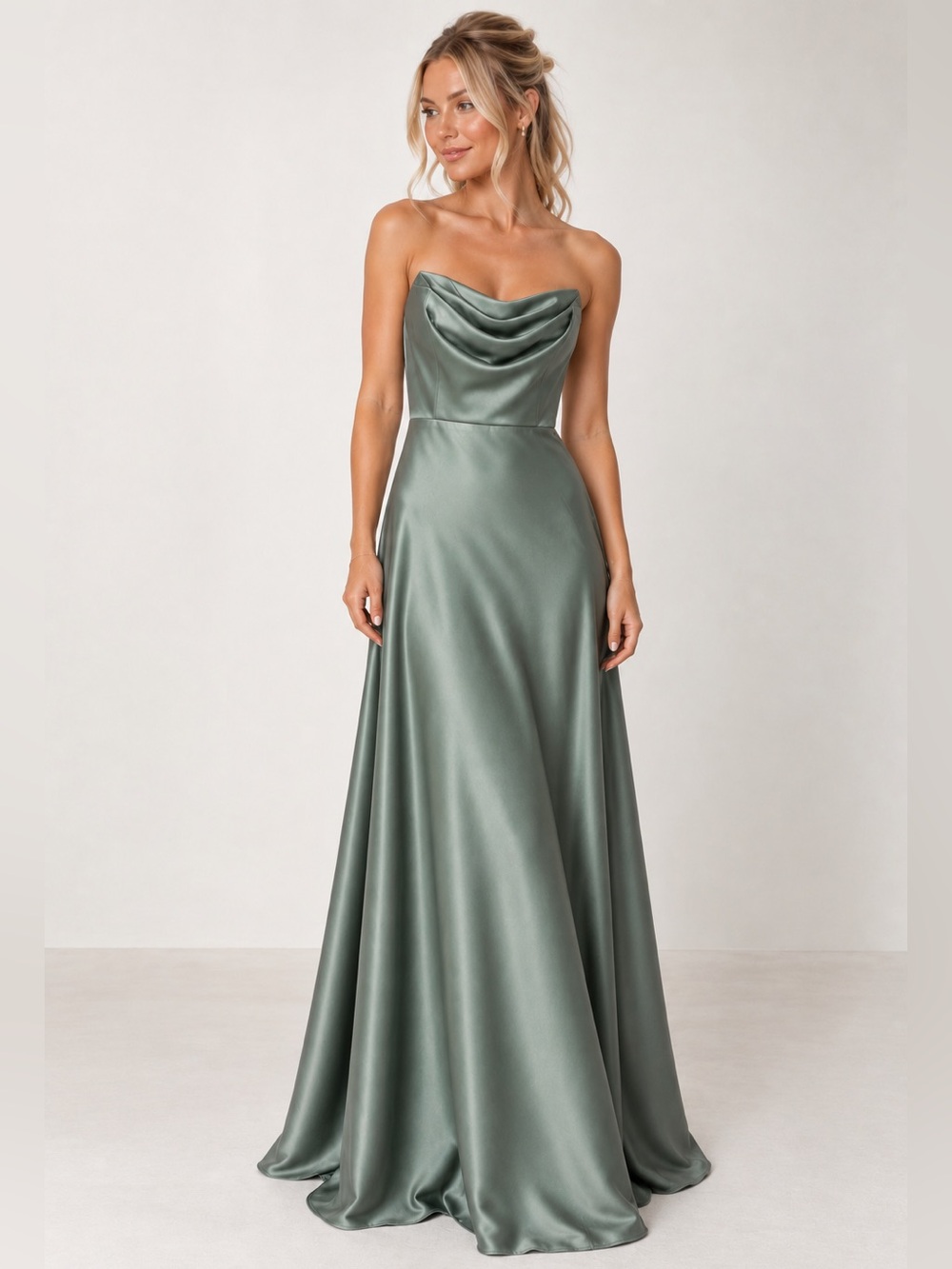 Amsale Satin Strapless Dress Size 4 Sage Green Formal Gown